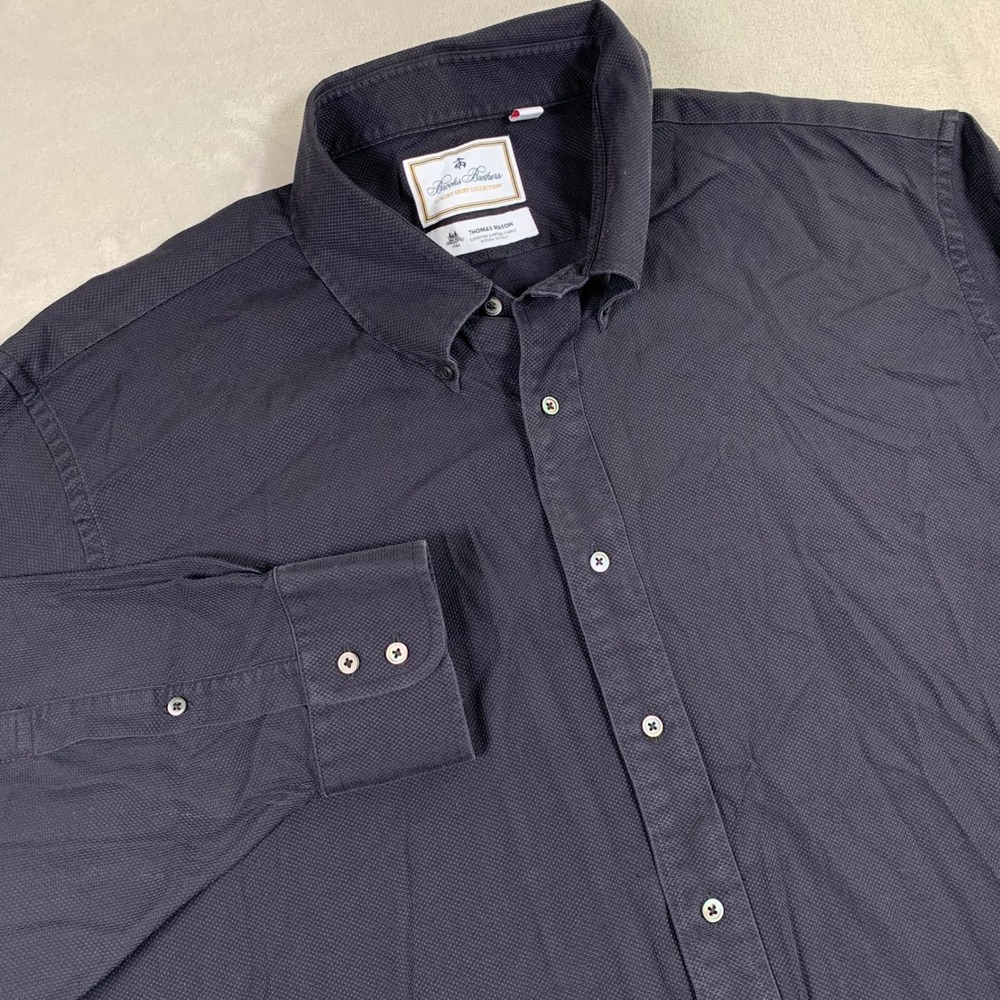 Brooks Brothers Button Down Shirt Men 19/35 Black Madison Fit Thomas Mason